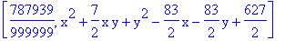 [787939/999999, x^2+7/2*x*y+y^2-83/2*x-83/2*y+627/2]